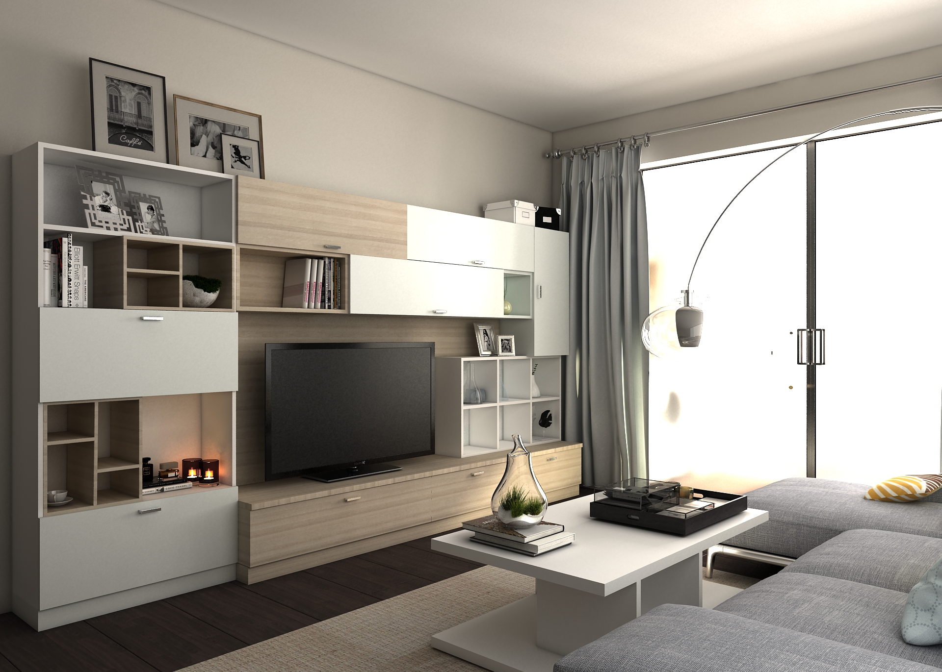 全鋁電視柜-02（風格：現(xiàn)代；顏色：橡木暖白）