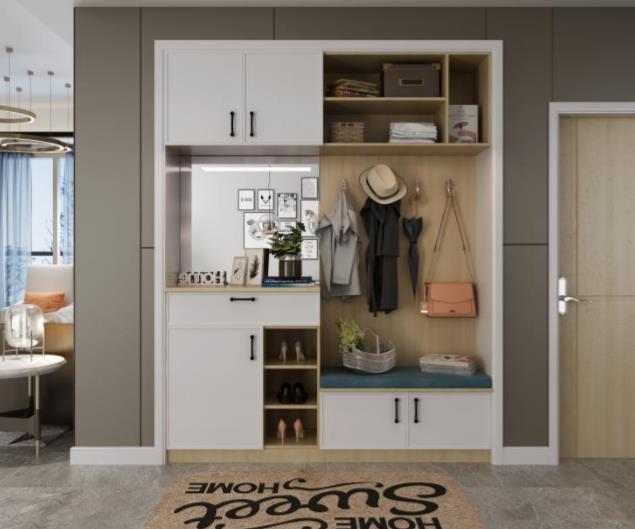 全鋁鞋柜-01（風(fēng)格：現(xiàn)代；顏色：暖白橡木）